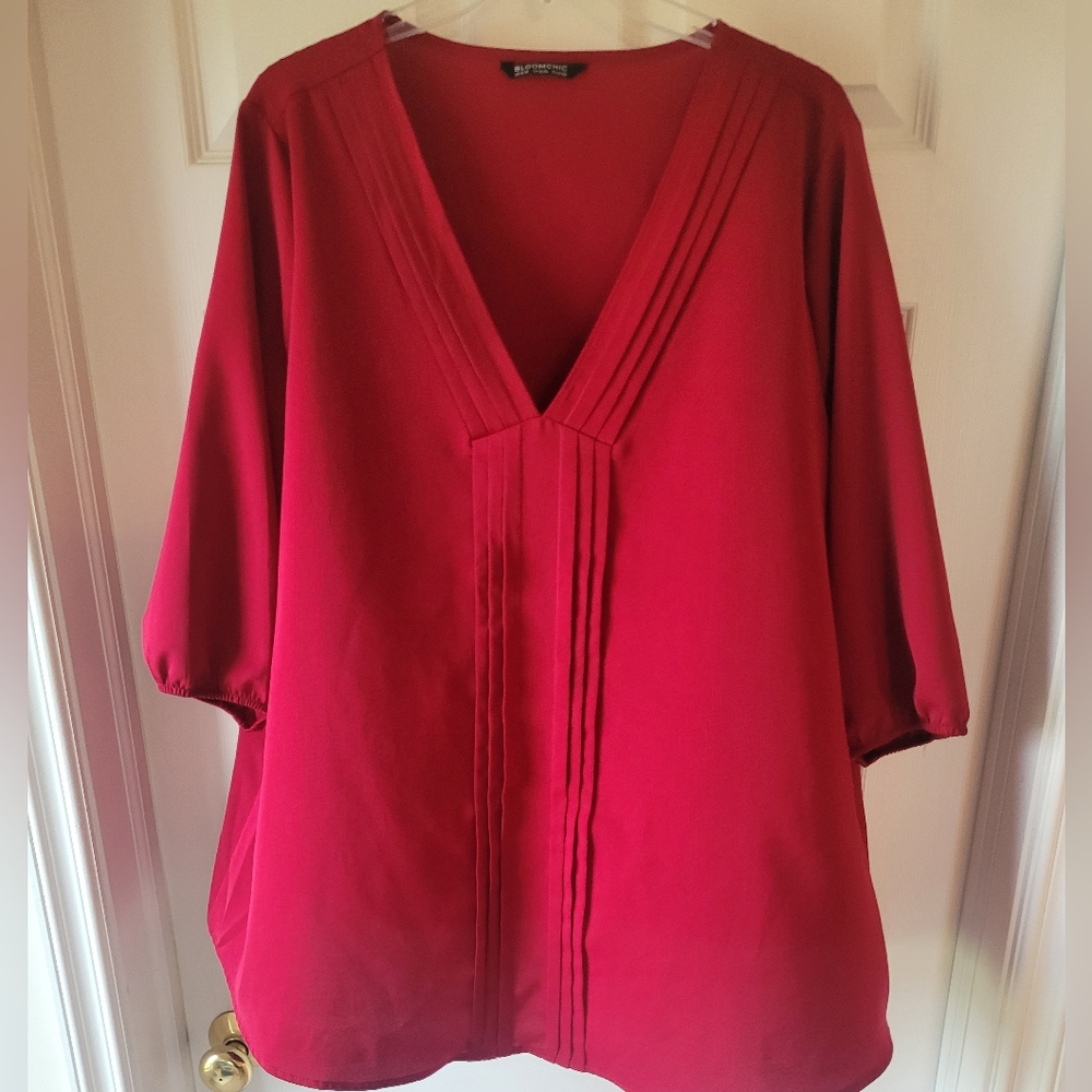 BloomChic Deep Red V-Neck Blouse